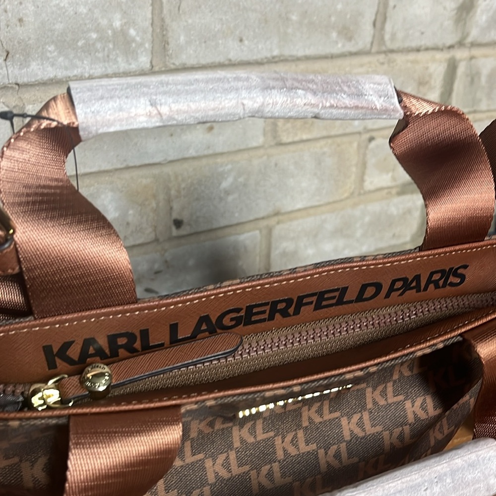 Karl Lagerfeld Brown Monogram Crossbody Bag - Picture 6 of 16